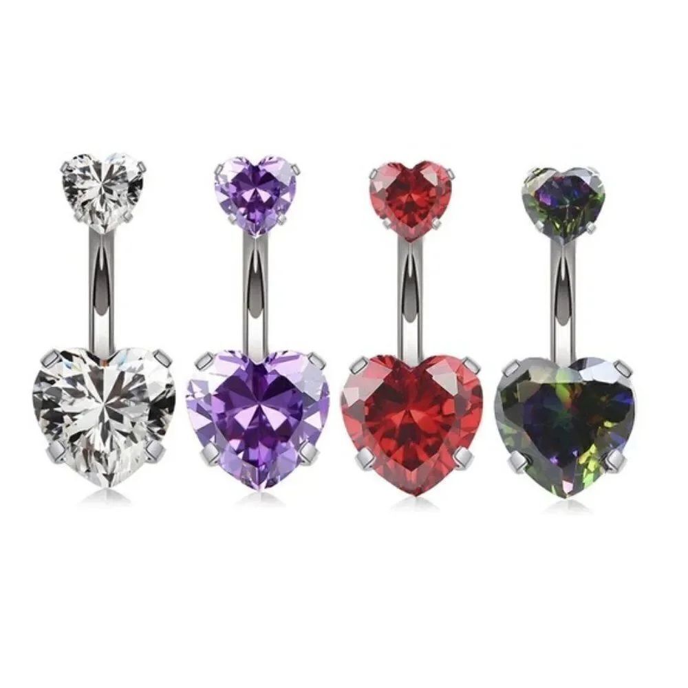 14G 316L CZ Heart Belly Button Rings - Set of 4